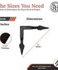 4 Pack 6 Inch Black Metal L Brackets Handmade Decorative Steel Corner Supports in L-form for woodworking and furniture.