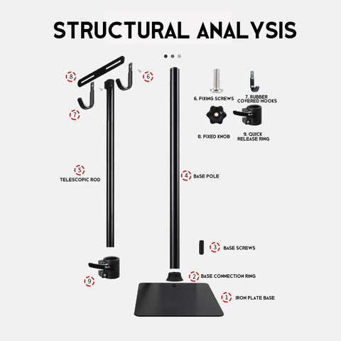Structural analysis of Heavy Duty Bike Repair Stand With Hook Mount, Height Adjustable From 80 to 130 cm, showing base and parts