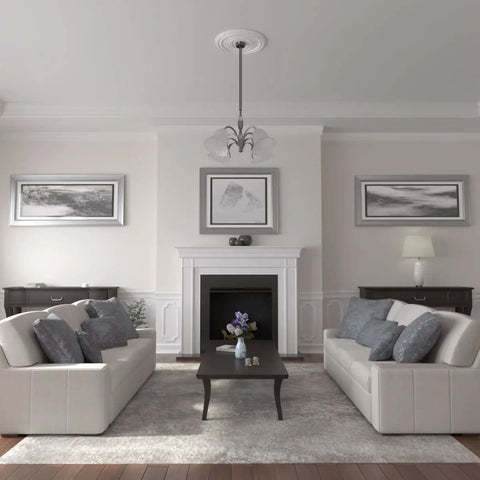 Living room with Cole Ceiling Medallion 25 3 8 Inch Outer Diameter 3 3 8 Inch Inner Diameter 1 3 8 Inch Projection Fits Canopies