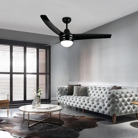 Living room with 52 Inch Black Ceiling Fan With Remote Control And Light Kit For Bedroom Living Room Kitchen Whisper Quiet 3 Speed Reversible Motor ETL Listed E26 Base Frosted Glass Shade.