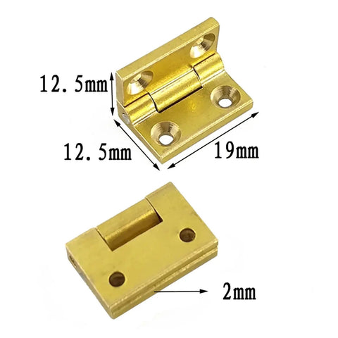 Solid Brass Furniture Hinges Set For Small Cabinets And Jewelry Boxes 19 By 12.5 mm Mini Butt Connectors shown with measurements