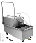 Heavy Duty Commercial Cooking Oil Filter Machine 14.5 Gallon Deep Fryer Filtration System with stainless steel tank and caster wheels.