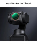Magnetic Variable ND Filter And Black Diffusion For DJI Osmo Pocket Four Thirds mounted on camera lens, dark background