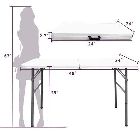 Heavy Duty 4 Foot Folding Table For Indoor Outdoor Use With Handle Portable Square Plastic Dining Table Locking Legs 330 Lb Load Capacity