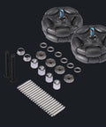 Brompton omni wheel upgrade kit with 58mm wheels, screws, bearings, and hardware for folding bike replacement.