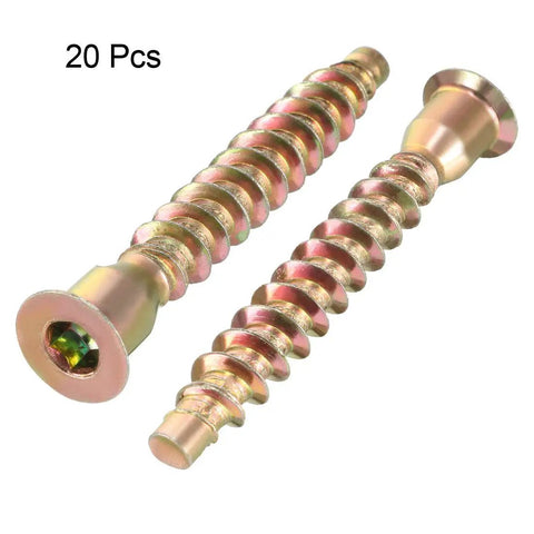 Heavy Duty Furniture Confirmat Screws 20 Pack 7X49mm Bronze Tone Flat Head Hex Socket for DIY assembly and crafts.