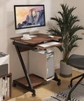 Cute standing desk with keyboard tray and computer setup for multi-use home office, featuring smooth adjustable height.