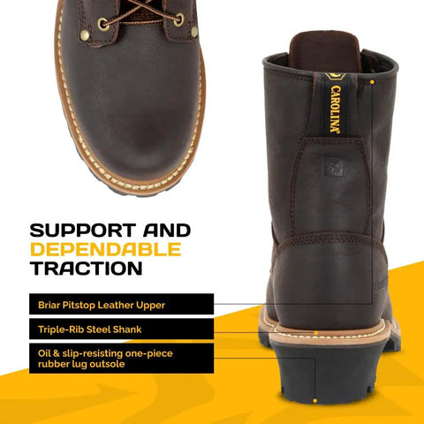 8 Inch Steel Toe Logger Boots For Men With Memory Foam Comfort, Slip Resistant Outsole, Electrical Hazard Protection, Triple Stitched Leather, Durable Work Shoes Built Tough For Heavy Duty Jobs In Medium Brown