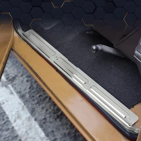 Top Shelf Chrome Door Sill Plates Pair With Plug And Play Hardware For Chevy And Gmc Full Size Ck Pickup Trucks 1967 Through 1972 installed on floor
