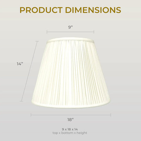 Deep Empire Gather Pleat Lamp Shade In Antique Gold Silk Type Shantung Fabric With Off White Lining Easy Install dimensions