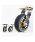 Smooth As Butter Eight Inch Heavy Duty Stem Mounted Casters with gold accents, featuring rubber wheels for easy mobility.