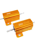 Two Pack 3.9 Ohm 25W Aluminum Housed Wirewound Resistors For Power Supplies And Audio Gear, Metal Case, Built In Mounting Holes, Beefy High Current Load, Perfect For DIY Projects And Pro Audio Setups, two gold 25W resistors with screw mount tabs