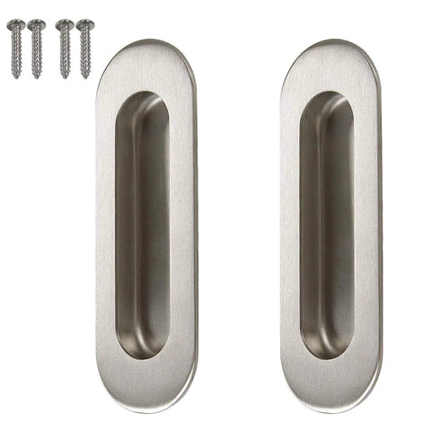 Stainless Steel Oval Recessed Sliding Door Flush Pull Handle 120mm By 40mm Brushed Satin Nickel Finish 304 Stainless Steel With Concealed Screws Pack Of 2 For Pocket Doors Barn Doors Suitable For Sliding Wardrobe Doors And Modern Interiors