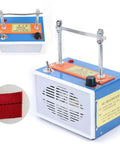 Rope Cutter 110V 35W Hot Knife Heating Cutter with blade and control panel, shown with neat fabric cut example.