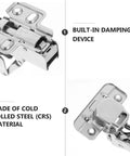 Two Pack 165 Degree Slow Close Concealed Cabinet Hinges With Damping For Kitchen Wardrobe And Furniture Easy Self Close Hardware With Screws Half Cover Silver Replacement Hardware LIFKICH showing damping device and CRS material.