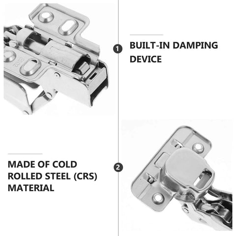 165 Degree Overlay Cabinet Hinges With Soft Close Damper 2 Pack Metal Self Closing Quiet Door Hinges For Kitchen Cabinets Wardrobes And Home Furniture shown in silver cold rolled steel with damping device