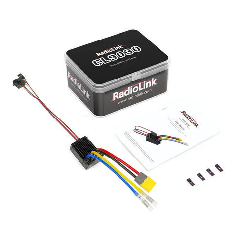 Beefy 90A Brushed Waterproof ESC With Built In 5A BEC, 5.5V/7.5V Selectable displayed with packaging and user manual