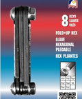 Made In USA Fold Up Hex Key Set Eight Piece With Steel Handle SAE Inch Sizes.050 To 5/32 Pocket Allen Wrenches Packaging