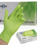 Green nitrile exam gloves, small size, 3.5 mil, powder-free, latex-free; 100 gloves per box