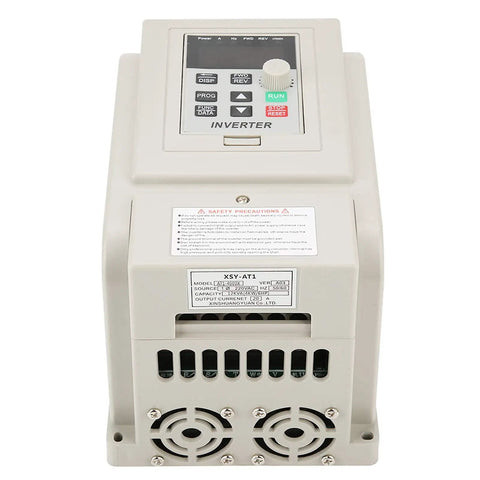 Front view of Industrial 220V 4kW Inverter for Spindle Motor Speed Control Converts Single Phase to 3 Phase Adjustable Frequency Drive.