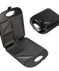 Multifunctional Electric Breakfast Maker With Nonstick Panini Press Surface features double sided grilling surfaces.