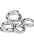 Stainless steel split lock washers, 1/2 in x 0.869 in OD; five shown.