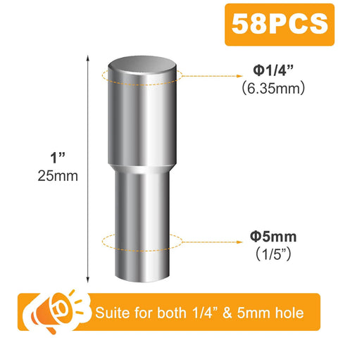 Heavy Duty Zinc Alloy Shelf Pegs With Slick Silicone Covers Hella Strong Dual Size Hardware, 1 inch long, dual size for 1/4" and 5mm holes.