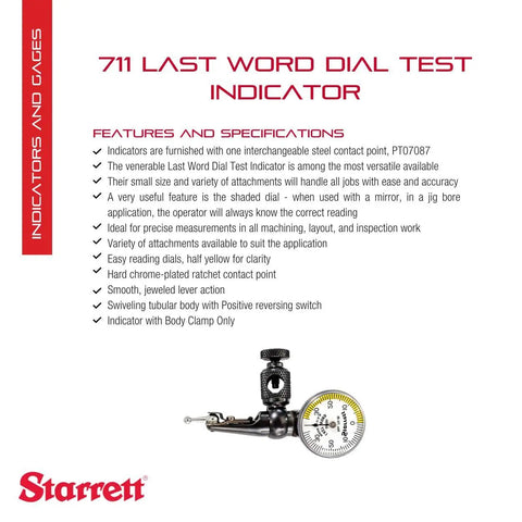 Last Word Dial Test Indicator With Body Clamp And Case For Precise Measurements, White Half Shaded Face, 711FSZ