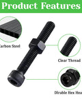 Close-up of 100-Piece M3 X 45mm Hex Socket Head Cap Screws Bolts In Carbon Steel With Black Oxide Finish showing thread and hex head.