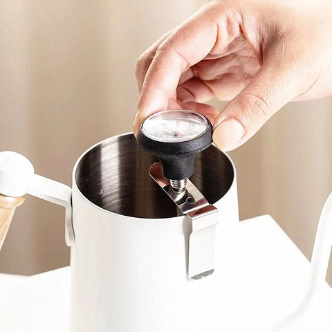 Pro Grade Milk Frothing Pitcher With Precision Pour Spout 21 Ounce Steaming Jug With Thermometer Pen Stainless Steel Milk Steam Cup