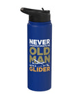 Insulated Stainless Steel Water Bottle For Sailplane Pilot Dads And Glider Club Fans, blue with humorous text print