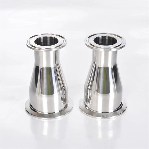 Stainless Steel Tri Clamp Ferrule Reducer Pipe Connector 51mm To 63mm SS304 Health Food Grade, Two Connectors Displayed