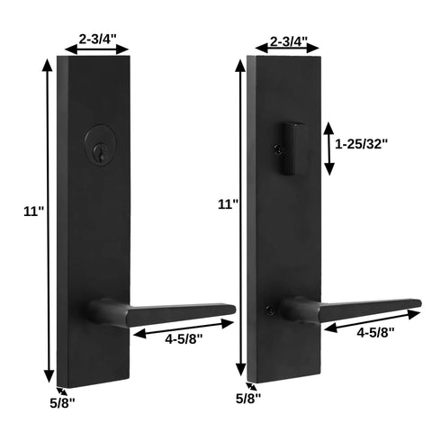 Addy Entry Handle With Philtower Lever For Reversible Left Or Right Hand Doors Low Profile Contemporary Front Door Lock Durable Metal Screws Included For Iron And Metal Doors Easy Install Security Levers, showing dimensions