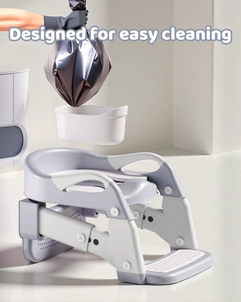 Adjustable Toddler Potty Training Seat and Foldable Toilet Trainer with Splash Guard Non Slip Steps Heavy Duty Premium Soft Removable Cushion No Mess Must Have