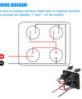 Wiring diagram for Beefed Up 12 Volt USB Outlet RV Marine Switch Panel 4 In 1 Aluminum Charger with connected wires.