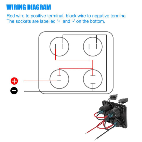 Wiring diagram for Beefed Up 12 Volt USB Outlet RV Marine Switch Panel 4 In 1 Aluminum Charger with connected wires.
