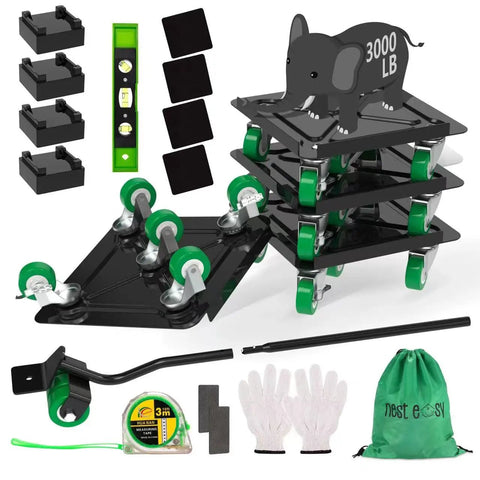Heavy Duty Five Wheel Furniture Dolly With 360 Degree Rotating Casters, Handles Up To 3000 Lbs Load, Includes Measure Tape And Leveler, Pry Bar, Non Slip Mats, And Storage Bag For Easy, Smooth Moves Of Heavy Furniture