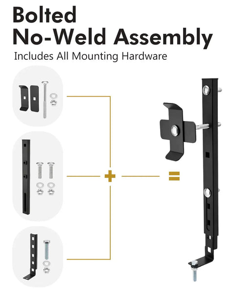 Diagram showing bolted no-weld assembly for In Bed Spare Tire Bracket For Pickup Trucks Universal Spare Tire Carrier Mount