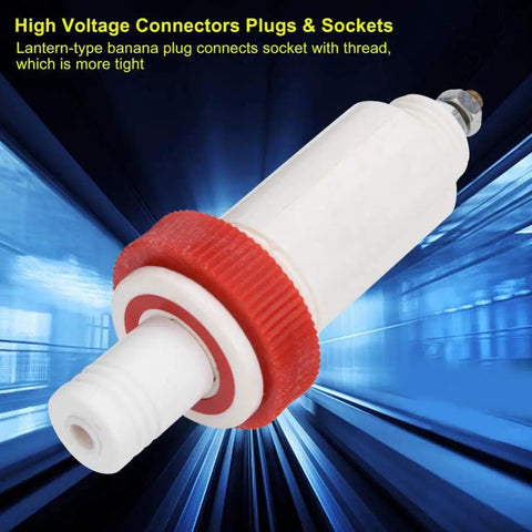 Top Rated Four Millimeter Banana Cross Jack Adapter providing a rock solid threaded fit, high voltage connector close-up image.