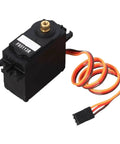 Heavy Duty Digital RC Servo Motor With Metal Gears Packing Sick 13 Kilogram Torque And 360 Continuous Rotation Featuring Rock Solid Encoder Feedback For Smooth Reliable Operation In DIY Robotic Car Projects - side view with wiring shown.