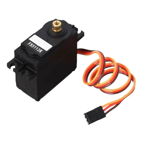 Heavy Duty Digital RC Servo Motor With Metal Gears Packing Sick 13 Kilogram Torque And 360 Continuous Rotation Featuring Rock Solid Encoder Feedback For Smooth Reliable Operation In DIY Robotic Car Projects - side view with wiring shown.