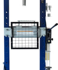 Supercharged Steel H Frame Pneumatic Air Hydraulic Garage Shop Press Slams Through Tough Metals With Foot And Hand Pump Pedal 30 Ton 60000 Lb Capacity Adjustable Base For Shop Daily Grind front view showcasing the 30 ton hydraulic shop press