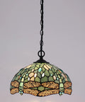 Tiffany Style Sea Blue Stained Glass Dragonfly Pendant Light Plug In 12 Inch Hanging Lamp With 32 Inch Chain And 15 Foot Cord UL Listed LED Ready For E26 Bulb Lit