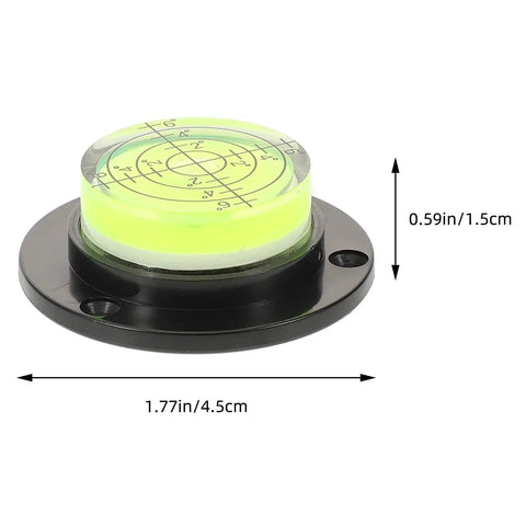 Ultra Handy Tiny Bubble Level Circular Leveler Tool For Camera Tripods And Turntables Pro Grade Precision Horizontal Level For Film Shoots Photo Ops And Studio Setups, dimensions labeled