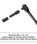 One Half Inch Drive Impact Socket Master Set with Seventy Pieces includes ratchet handle with extension bars and adapters, black finish.