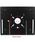 Premium Ironclad Aluminum Router Table Insert Plate, Heavy Duty Flip Top Workbench Platform, dimensions shown.
