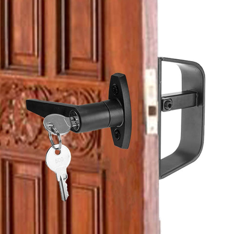 Heavy Duty Shed Door Latch L-Handle Lock Kit With 2 Keys For Barn Doors, 4 1/2 Inch Stem, Chrome Plated Zinc Alloy With Black Powder Coat Finish