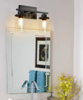 Matte Black Two Light Vanity Light Fixtures With Clear Glass Shades Over Mirror Wall Sconces For Bathroom Modern Farmhouse Style