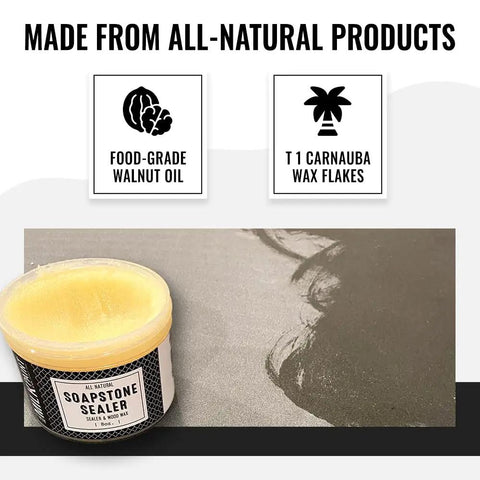 Natural Stone Sealer Protector For Concrete Granite Marble Slate Soapstone Countertops 8 Oz, showing food-grade walnut oil ingredient