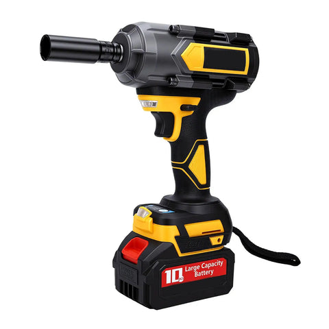 Karlak Brushless Electric Impact Wrench With 800Nm Heavy Duty Torque Adjustable Speed Cordless Tool For Truck Wheel Nuts And Seized Bolts Us Plug side view showing the large capacity battery.